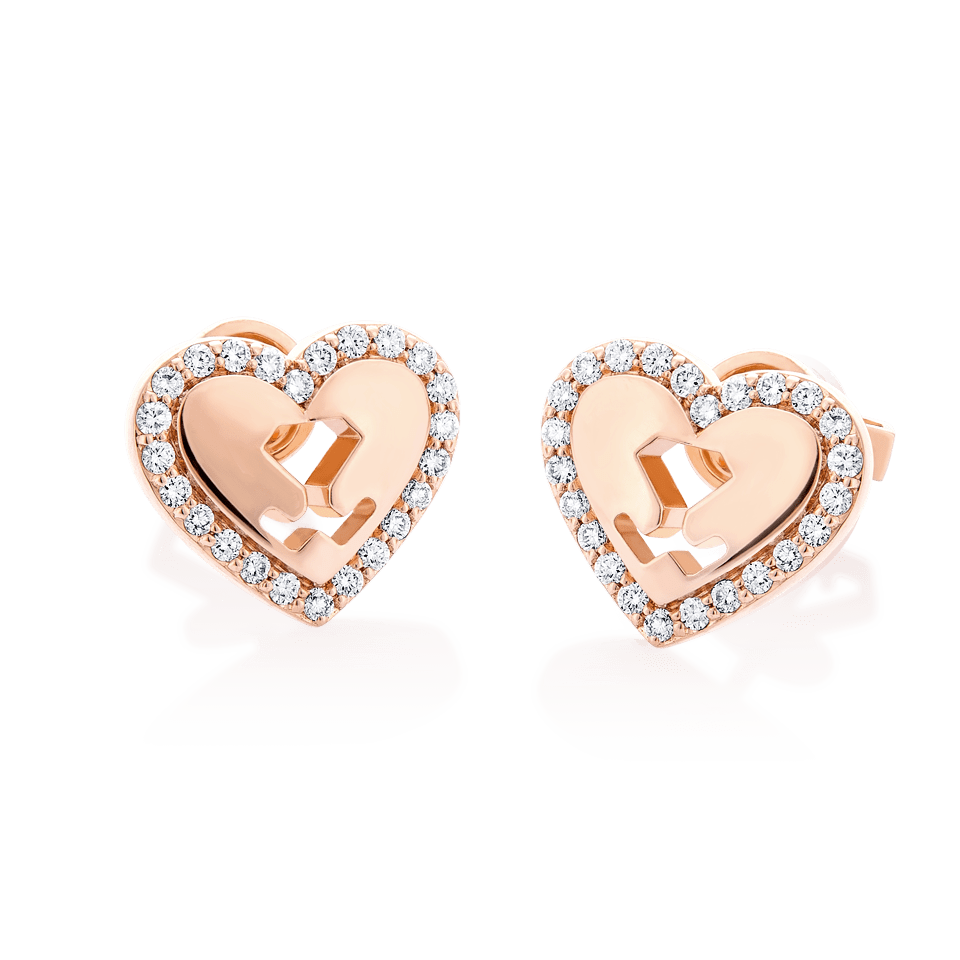 18k Pink Gold Heart Diamond Earrings